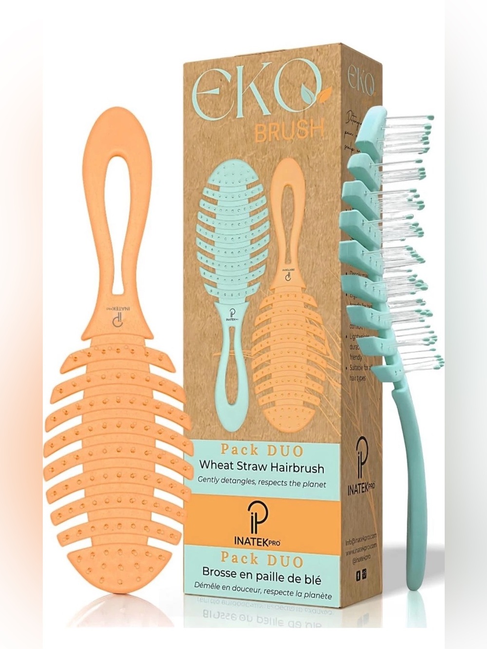 2 Pack - Inatekpro 100% Bio-Friendly Natural Wheat Straw Detangling Brush - Ultr